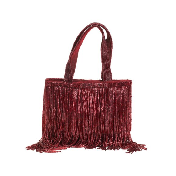 NATASHA Wine Beaded Fringe Handbag - Picture 1 of 2
